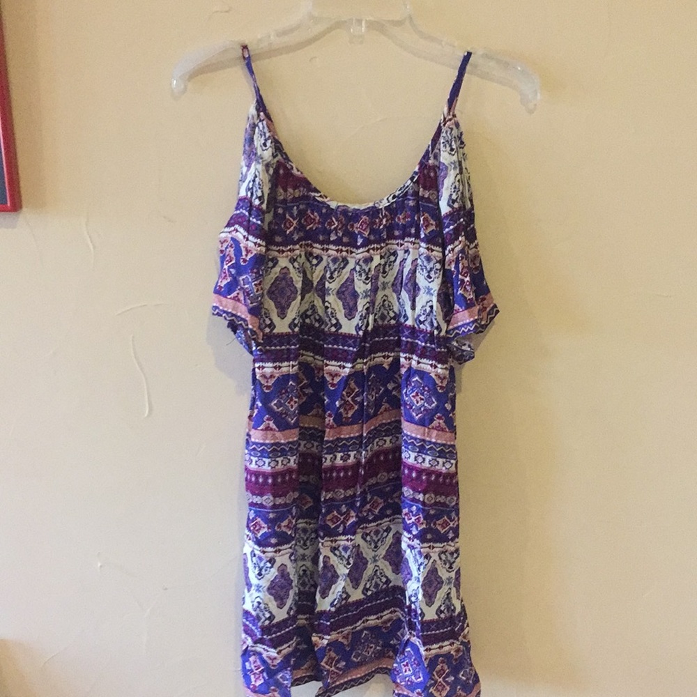 Printed open shoulder dress